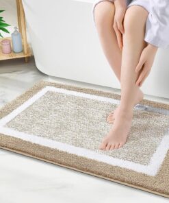 Smiry rutschfeste Badezimmerteppich Flauschiger Duschvorleger für Badezimmer Waschbar Microfaser 40x60 cm Beige