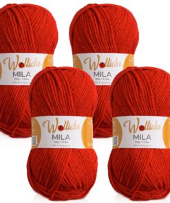 **Wollidu Mila Garn Feuer Rot 100% Polyacryl Strickgarn für Häkeln und Stricken** | **Wollidu Mila Garn 133m 4 x 50g Fe