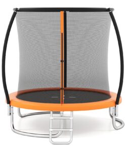 LIFEZEAL Trampolin Outdoor, Ø 244 cm, Rundes Riesentrampolin für Kinder und Erwachsene mit Sicherheitsnetz, Leiter und S