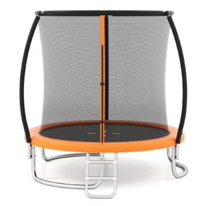 LIFEZEAL Trampolin Outdoor, Ø 244 cm, Rundes Riesentrampolin für Kinder und Erwachsene mit Sicherheitsnetz, Leiter und S