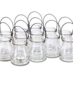 Relaxdays Windlicht aus Glas, 12er Set, ideale Tischdeko für drinnen und draußen, trinkfeste und klarer Design-Vase