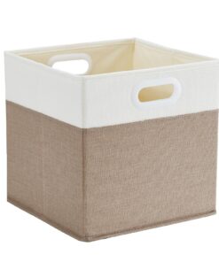 Mangata faltenfrei Stoff Aufbewahrungskörbe 33x38x33 cm für Kleiderkörbe, Spielzeug, Truhen (Helles Khaki/Beige Weiß)