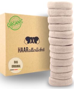 Haarallerliebst Soft Haargummi Damen Beige 12er Set – Bio-Baumwolle & Naturkautschuk, Starker Halt, Umweltfreundlich