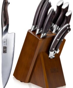 HOSHANHO Scharfe Küchenmesser Set - 8-TLG Profi Messerset Holzblock Kochmesser für Küchenprofessionelle