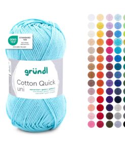 Gründl Wolle Cotton Quick uni - dünne Wolle zum Häkeln - Babyblau - 100% Baumwolle - Glänzend und hautfreundlich - 50 g