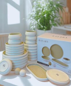 BAVARY Chubby Porzellan-Tafelservice 27-teilig für 6 Personen – Spülmaschinen- & Mikrowellengeeignet in Weiß-Taupe