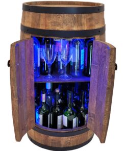 Handgemachtes Holzfass Fassregal 80x50cm - Weinflaschen Aufbewahrungsschrank LED RGB Beleuchtung - Hausbar und Weinbiber