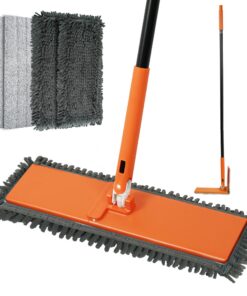 JEHONN Bodenwischer Wischmopp mit 90° Klappbaren Panel für Hartböden, Nass-Trocken-Mopp für Haushalt & Gewerbe (Orange)