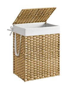 SONGMICS pastellgelber Wäschekorb LCB51NL 90 L faltbar mit Deckel und Griffen