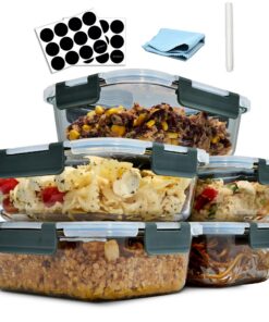 Meal Prep Boxen mit Frischhalteträgern, 5-teilig, Glasbehälter mit Deckel