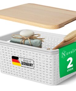 Novaliv 2er Set Weißer Aufbewahrungskorb für Lebensmittel und Kleidung | Kunststoff 5L | Ideal für Bad und Kleiderzimmer