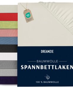Dreamzie - Spannbettlaken Baumwolle Oeko Tex - Beige - 100% Jersey Spannbettdecke 160x200cm OEKO-TEX STANDARD 100 Drea