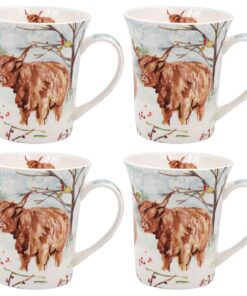The Leonardo Collection Highland Cow Tassen Set mit 4 Tassen für Heißgetränke | feinporzellanene, wiederverwendbare Kaff