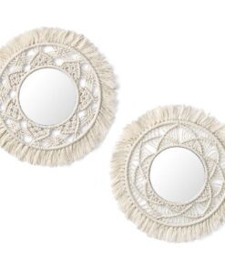 Mkouo 2er Set Hängender Wandspiegel mit Makramee-Rund Decorative Spiegel Wohnung Schlafzimmer Wohnzimmer Room Decor Boho