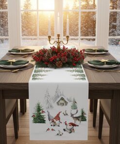 KAMACA Festliche Tischläufer mit Wichtelmotiv für Küche und Esszimmer (40x140 cm, Winter Weihnachten) KAMACA Tischläuf