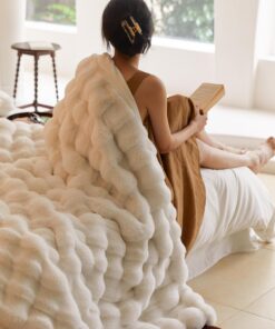 Lanqinglv Warme Überwurfdecke Flauschig Dick Flanell Für Sofa Und Schlafzimmer 220x240 Weiß Kaninchen Kunstfell