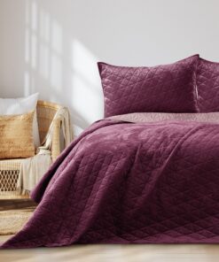 Laila Tagesdecke 240x260 cm violett lila zweiseitig Steppung Velvet Samt - Schlafzimmer Dekoration Trendiges Design