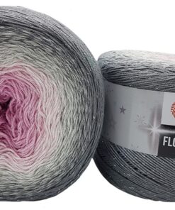 Ilkadim Export Flowers Moonlight Bobbel Wolle 53% Baumwolle Grau Weiß Rosa 3293 Mehrfarbig 520g Bobble Strickwolle Glitz