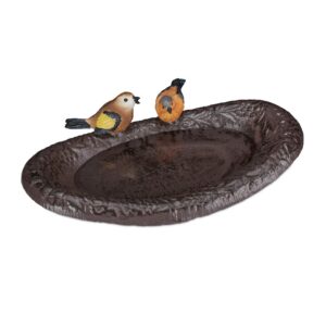 Relaxdays Guss Eisen Vogeltränke mit Vogel | Relaxdays Gartendeko Wasserschale für Wildvögel | Relaxdays Vogelfutterste