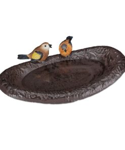 Relaxdays Guss Eisen Vogeltränke mit Vogel | Relaxdays Gartendeko Wasserschale für Wildvögel | Relaxdays Vogelfutterste