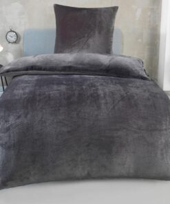 DreamHome Winter Wende Plüsch Bettwäsche Coral Fleece Grau + Kissenbezug 80x80