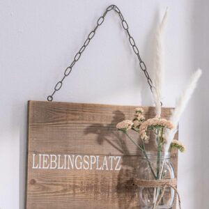 Schild "Lieblingsplatz" aus recyceltem Holz mit Glasvase | Dekoschild für Wanddeko | Idealer Wandschmuck für jedes Zimme