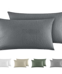 Dreamzie Dunkelgrau Kissenbezüge 40x80 cm - 100% Gewaschene Baumwolle, Oeko-TEX Zertifiziert, Leinenoptik und Atmungsakt