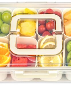 Snackbox mit 8 Fächern Spülmaschinenfest, Tragbare Snackschale mit Deckel & Griff für Obst Nüsse Süßigkeiten
