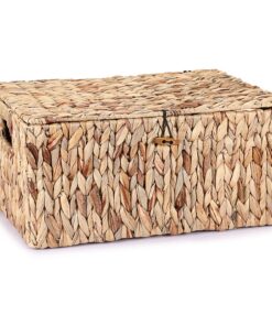 Natürliche Wasserhyazinthe Weidenkörbe mit Deckel – Gewebte XL Speicherkörbe (40 x 28 x 19 cm)