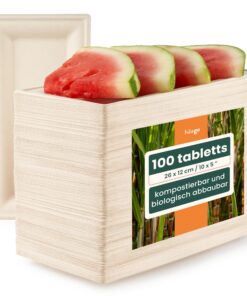 HAAGO Zuckerrohr Bagasse Servierplatten - Buffet, Snacks & Fingerfood - Stabil & Biologisch Abbaubar (100 Pack) HAAGO