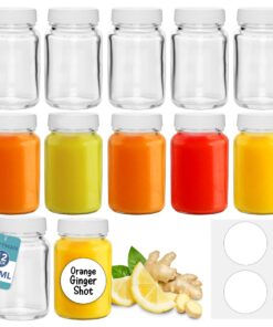 HEFTMAN Glas-Schnapsflaschen 120 ml wiederverwendbar luftdicht mit Reinigungsbürste & Etiketten für Ingwer-Shots Saft Öl