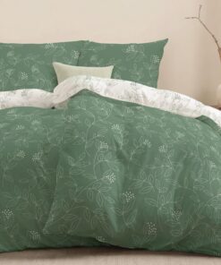 Dreamzie - 2-teiliges Bettwäsche Set – Salbeigrünes Blättermuster – für Familien – ideal für die Sommersaison – 135x200