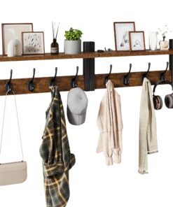 YMYNY Wandgarderobe mit Ablage & 8 Doppelhaken, 80cm Braun 2er Set für Flur & Eingang