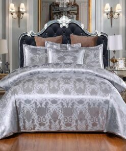 Luowei Satin Bettwäsche Silber Glatt Luxuriös - Klassische Stickerei Muster 3teilig mit Reissverschluss und Kissenbezüge