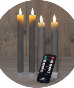 Sparset LED Stabkerzen mit Timer Klein+Groß - Taupe Grau 6h Wachs 18cm/23cm Hoch für Innenausbau - 2,2cm Durchmesser, 2