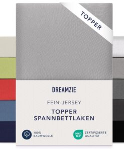 Dreamzie Premium Topper Spannbettlaken - extra niedriger Seitenhöhe - für Topper - 150 g/m² - Oeko-TEX - Grau OEKO-TEX S