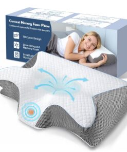 Orthopädisches Memory Foam Nackenkissen für Rücken- & Seitenschläfer, Höhenverstellbar 60×35×7.5/11.5cm