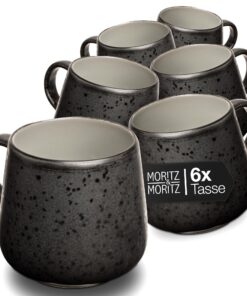 Moritz & Moritz SOLID UNI Tassenset - Modernes Steinzeug - Spülmaschinenfest für 6 Personen - Tassen mit Henkel - Mikrow
