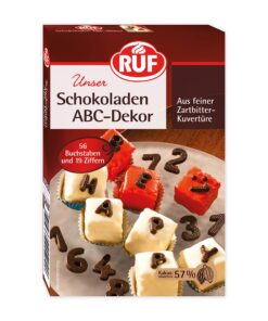 RUF Schokoladen ABC-Dekor: Zahlen & Buchstaben für Torten & Kuchen, glutenfrei & vegan, 1 x 48g