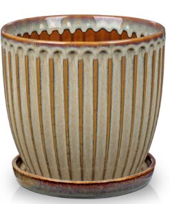 Oairse Keramik Blumentöpfe für Zimmerpflanzen mit Drainageloch-Untersetzern, Retro-Dekoration für Gartenbehälter-Sets im