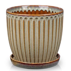 Oairse Keramik Blumentöpfe für Zimmerpflanzen mit Drainageloch-Untersetzern, Retro-Dekoration für Gartenbehälter-Sets im
