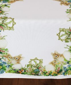 KAMACA Frühling Blumen Hasen Dekor für Küche und Esstisch (40x140 Nostalgisch) Ostern Bunt Waschbar Tischläufer