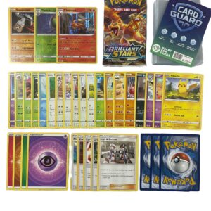 Pok Set mit 50 Pokemon-Karten für Sammler + fürpanionale Boosterkarte + Luxuriöse Geschenkkarten + Card Sleeves - Perfe
