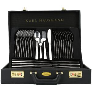 KARL HAUSMANN Besteck Set 12 Personen - 72-teilig - Spülmaschinenfest & Rostfrei - Edelstahl - Schwarz Koffer - Cutlery