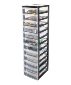 Iris Ohyama Schwarz Kunststoff-Schubladenbox DC-012, BPA-frei, 12 flache Schubladen, Griffe zum Ziehen, Für Schlafzimmer