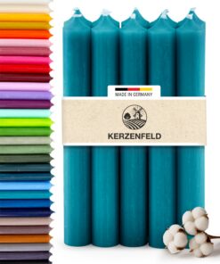 Stabkerzen Türkis 10 Stück 180mm x 22mm - 8+ Std. Brenndauer - Unparfümiert & RAL-Zertifiziert - Made in Germany