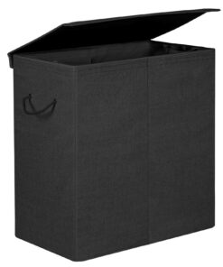 SONGMICS Wäschekorb LCB02BK - 142 L Leinenstoff, 2 Fächer, magnetischer Deckel, faltbar, Schwarz, Forstwirt-schaftliche