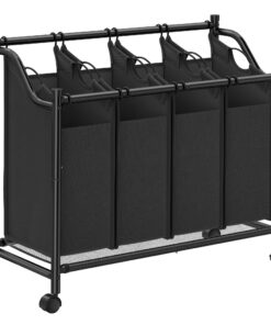Songmics Wäschekorb für Spielzeugablage, 4 x 35 Liter, praktisch und sortierfähig, geschlossen schwarz LSF005