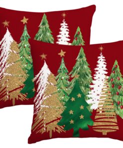 Weihnachts-Kissenbezüge, 60 x 60 cm, 2 Stück | dekorativer Weihnachtsbaum-Motiv | für Ferienhaus und Sofa | znaleźć regu