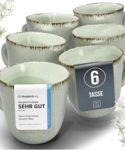 Steingut Kaffeetassen Set 6 Personen Mintgrün TESTSIEGER
